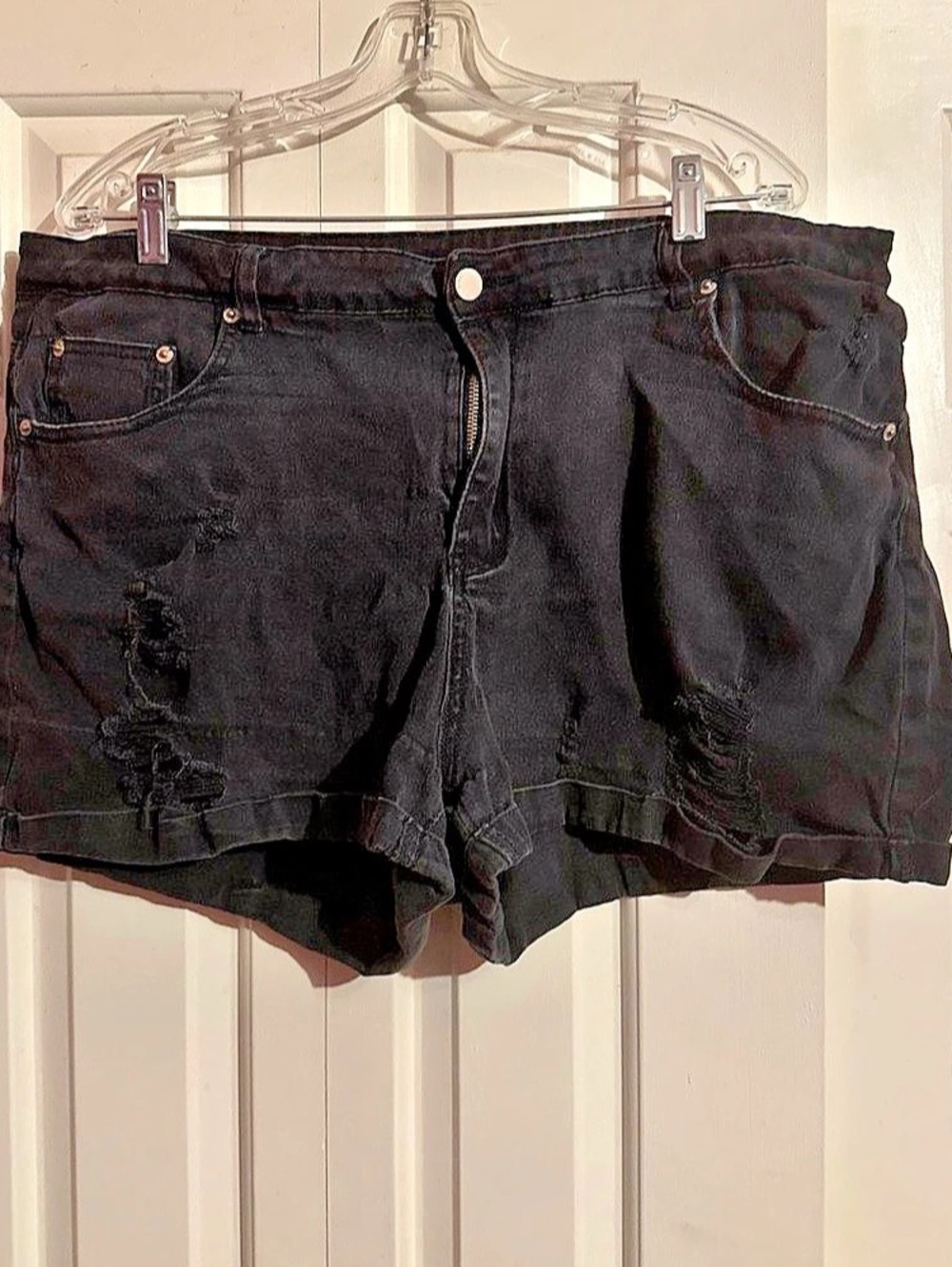 Distressed Black Jean Shorts